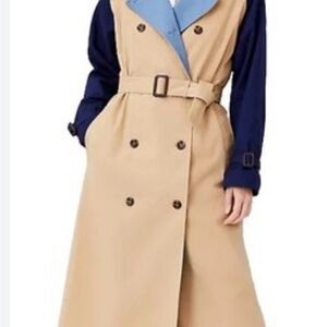 Ann Taylor Two-Tone Trench Coat in Beige, Navy & Light Blue